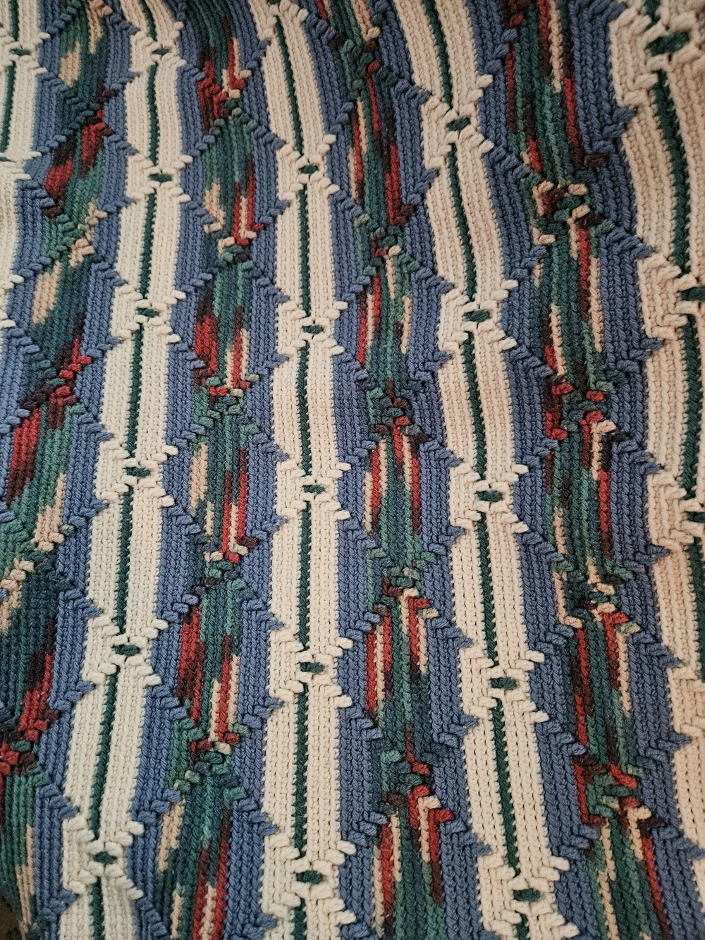 Woven Multicolor Fringe Throw Blanket – Blue & Cream